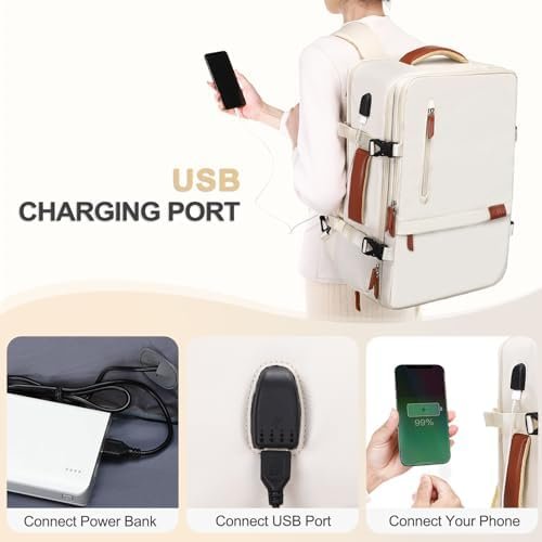 MOSISO Travel Backpack,40L Carry on Backpack for Women Men,17-17.3 inch Airline Approved Luggage Backpack with USB Port&Hidden Shoulder Strap,Casual Daypack with Toiletry Bag&Shoe Pocket, Beige - Image 6