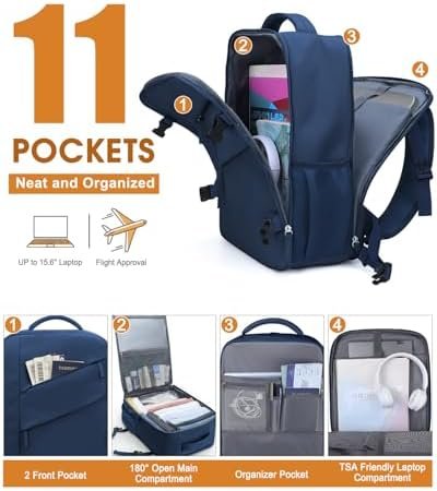 Capolo Travel Backpack for Women Men Waterproof Laptop Backpack Flight Approved Carry On Backpack Overnight Weekender Bag College Bookbag for Business, Work, Traveling Fits 15.6 '' Laptop,Navy Blue - Image 4