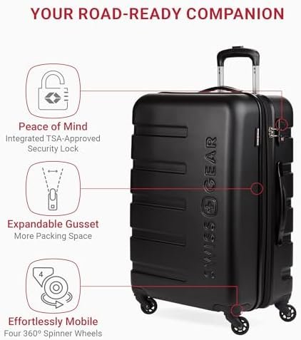 SwissGear 7366 Hardside Expandable Luggage with Spinner Wheels, Black, Checked-Medium 23-Inch - Image 3
