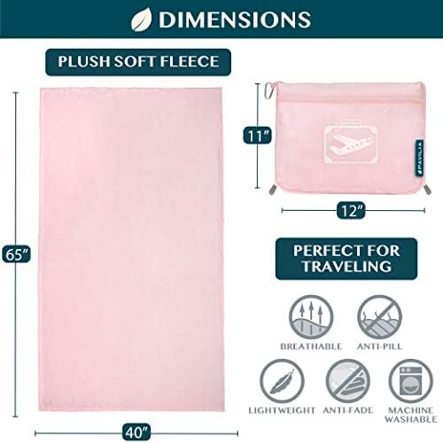 PAVILIA Travel Blanket Pillow in Soft Bag with Pockets, Airplane Blanket Set, Plane Blanket Compact Packable, Flight Essentials Car Pillow, Travelers Accessories Gifts, Luggage Strap, Light Pink - Image 7