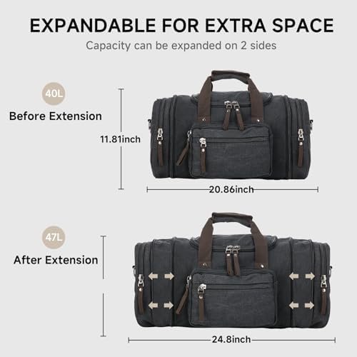 Canvas Expandable Duffle Bag for Men Traveling, Luggage Travel Bag Weekender Overnight Bag,Mens Gym Carry on Duffel Bags(Dark Grey) - Image 7