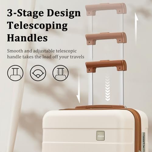 imiomo 3 Piece Luggage Sets,Suitcase with Spinner Wheels,Luggage Set Clearance for Women, Lightweight Rolling Hardside Travel Luggage with TSA Lock (Beige, 5PCS) - Image 4