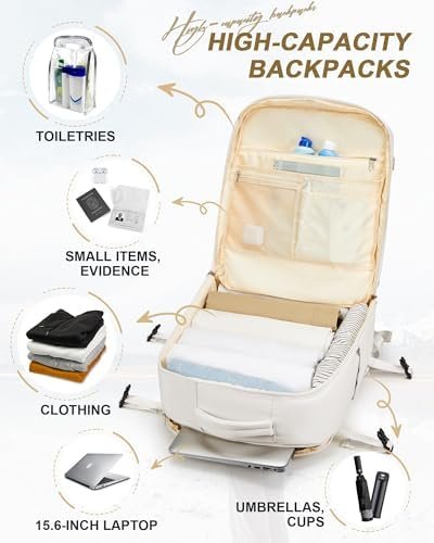 Large Travel Carry on Laptop Backpack for Women Men, Expandable Flight Approved Backpack, Waterproof Sports College bag Casual Daypack for Weekender Business Hiking with Beige - Image 5