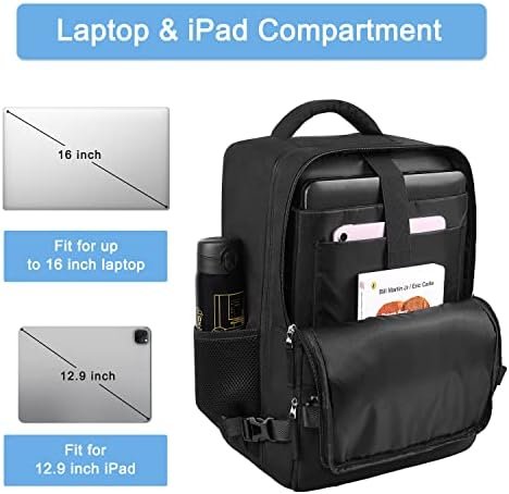 Hanples Unisex Laptop Backpack, Black, 16 Inch Laptop and iPad Compartment, Suitable for Air Travel - Image 2