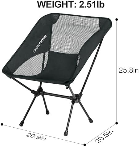 CAMEL CROWN Portable Camping Chair Lightweight Compact Folding Chair Mesh for Outdoor Camp Travel Beach Picnic Festival Hiking Backpacking Black - Image 3