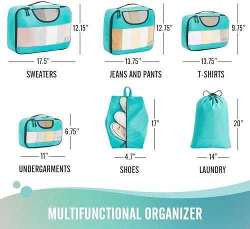 Veken 6 Set Packing Cubes for Suitcases, Travel Essentials for Carry on Luggage, Suitcase Organizer Bags Set for Travel Accessories in 4 Sizes(Extra Large, Large, Medium, Small)，Cyan - Image 6