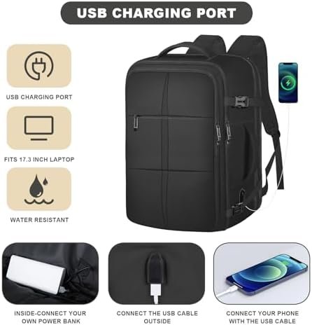 Travel Backpack, Extra Large Backpack, Carry On Backpack, 50L Expandable Flight Approved Big Bag Waterproof Business Luggage Suitcase Rucksack Casual Daypack Fits 17 Inch Laptop, Gifts for Men&Women - Image 3