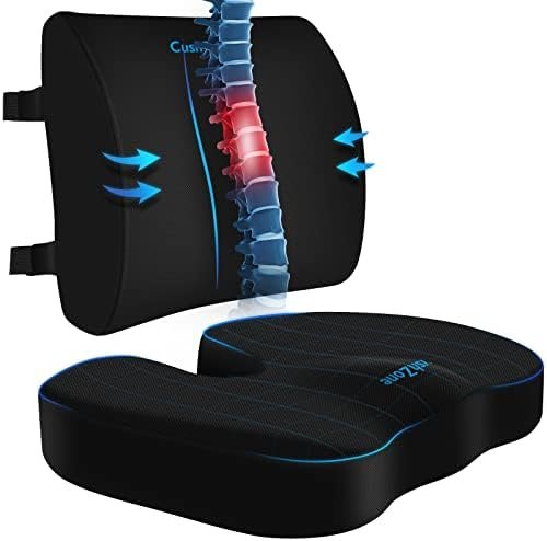 Seat Cushion, Lumbar Support Pillow with Adjustable Strap-Chair Cushions for Sciatica Pain Relief-with Washable Cover Memory Foam for Car, Travel and Wheelchair-Black