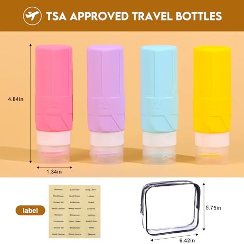 FADVAN Travel Bottles for Toiletries, 3.3oz Tsa Approved Travel Size Containers, BPA Free Leak Proof Silicone Travel Bottles, Refillable Travel Accessories Easy to Squeeze and Clean (Macaron) - Image 5