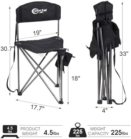 PORTAL Extra Large Quick Folding Tripod Stool with Backrest Fishing Camping Chair with Carry Strap - Image 3