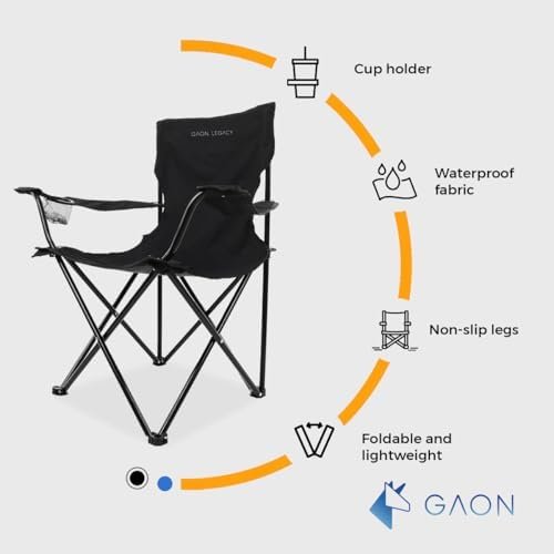 Folding Camping and Beach Chair for Outdoor with Cup Holder - Compact Lightweight Chair with Carry Bag Set of 2 (Black) - Image 11