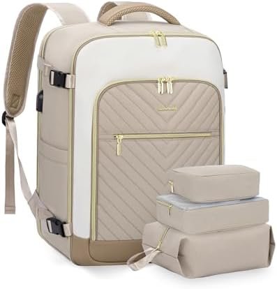 LOVEVOOK Large Travel Backpack for Women, TSA Carry on Backpack for Airplanes, 40L Personal Item Travel Bag for Women fits 17" Laptop,Waterproof Carry on Bag Airplane Approved with 3 Packing Cubes