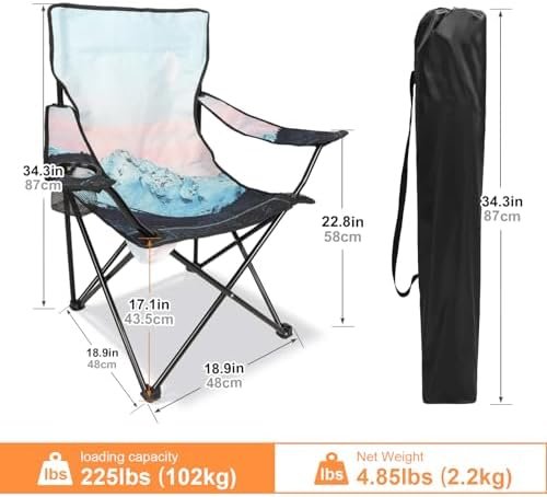 Camping Chair Portable Camp Chair, Folding Lawn Chair with Cup Holder for Outdoor Camping, Hiking, Travel, Patio, Beach, Picnics - Image 3