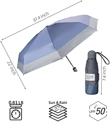 KAYLEINSTER Travel Umbrella Compact Umbrella,Small Umbrella for Rain Sun,Parasol Umbrella UV Protection UV Blocker, 8 Ribs Lightweight & Portable Umbrella for Women Men Kids(Haze Blue) - Image 5