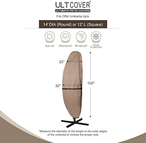 ULTCOVER Patio Umbrella Parasol Cover - 600D Waterproof Outdoor Offset Banana Style Umbrella Cover - Fits Cantilever Offset Umbrella 12-14 Feet - Image 3