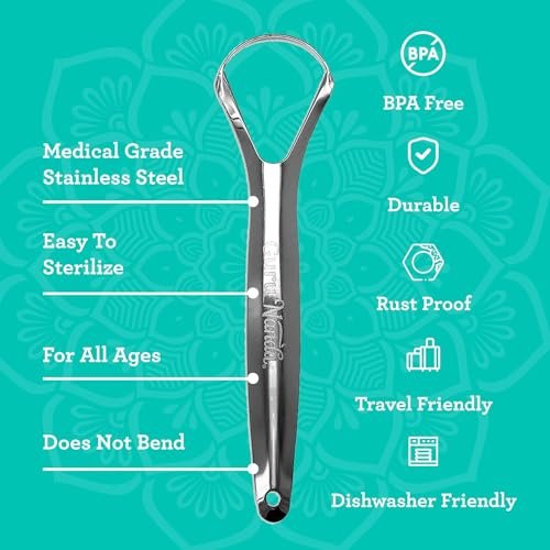 GuruNanda Stainless Steel Tongue Scraper (Pack of 2), Fight Bad Breath, Medical Grade 100% Stainless Steel Tongue Cleaner, Tongue Scraper For Adults and Kids, Great For Oral Care, Travel Friendly - Image 4