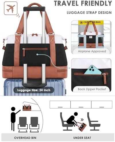 Travel Duffel Bag, ETRONIK Gym Bag for Women with Shoes Compartment & Wet Pocket, Carry On Weekender Bag with Toiletry Bag, Overnight Bag for Hospital, Yoga, Sports (Brown) - Image 3