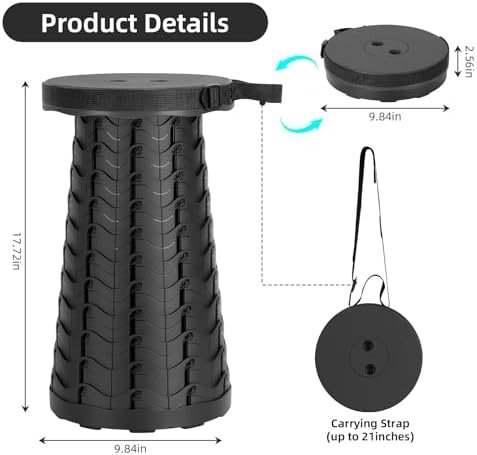 Collapsible Stool, Folding Chair - Upgraded Portable Chair with Load Capacity 400lbs, Portable Stool for Camping Fishing Hiking - Folding Stool with Carrying Straps,Gifts for Fisherman(Black) - Image 2