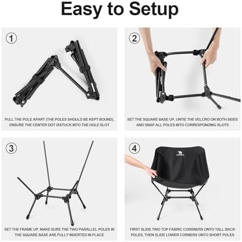 CAMEL CROWN Folding Camping Chair, Lightweight Portable Compact Lawn Chair with Side Pocket for Outdoor Travel Beach Picnic Hiking Backpacking Black - Image 3