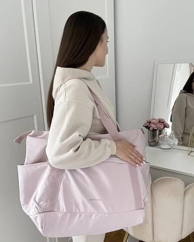 BAGSMART Foldable Travel Duffle Bag, 30.6L Large Carry On Tote Bag Gym Sports Bag for Women, Weekender Overnight Bag for Travel Essentials & Daily Necessities(Baby Pink) - Image 2