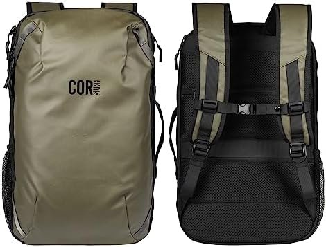 COR Surf Carry On Travel Backpack | NOW with Premium YKK Zippers | Flight Approved Carry On Laptop Backpack with Secret Passport Pockets | The Island Hopper (28L, Army Green)