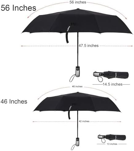 TradMall Travel Umbrella Windproof with 46 Inches Large Canopy 10 Reinforced Fiberglass Ribs Ergonomic Handle Auto Open & Close, Black - Image 2