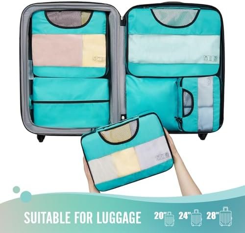 Veken 6 Set Packing Cubes for Suitcases, Travel Essentials for Carry on Luggage, Suitcase Organizer Bags Set for Travel Accessories in 4 Sizes(Extra Large, Large, Medium, Small)，Cyan - Image 5