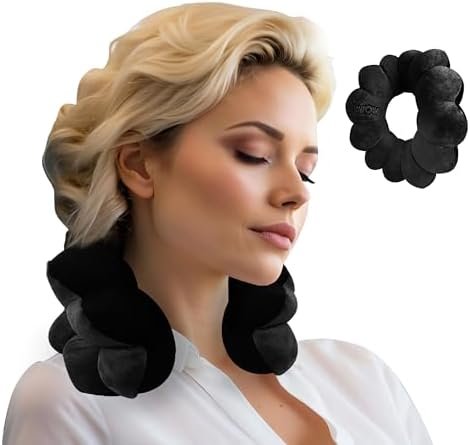 Total Pillow Donut Pillow for Airplane & Travel, Sleeping Neck Pillow, Microbead Comfortable Pillow for Neck, Head, Back, Lumbar & Pelvic Support, Twists to Many Positions - Black
