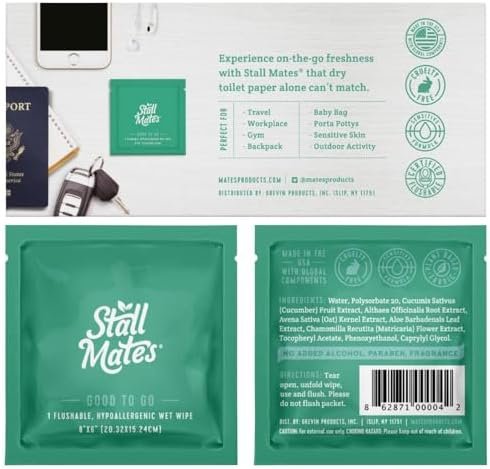 Stall Mates Wipes - Flushable Wipes | Individually Wrapped | Travel Friendly | Unscented with Vitamin-E & Aloe | (30 on-the-go singles) - Image 2