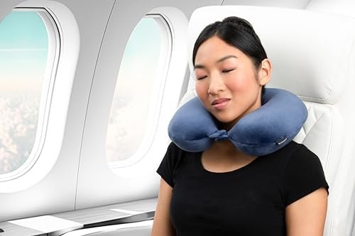 Broosktone Travel Neck Pillow - Lightweight Fleece Casing Extra Comfort Memory Foam - U-Shaped Neck Pillow for Travelling, Blue - Image 2