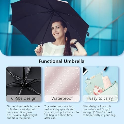 Mini Umbrella for Travel, Small Umbrella for Purse with Case for Sun and Rain, Sun Umbrella with UV Protection, Lightweight & Compact Umbrella for Women Men Kids(Purple) - Image 4