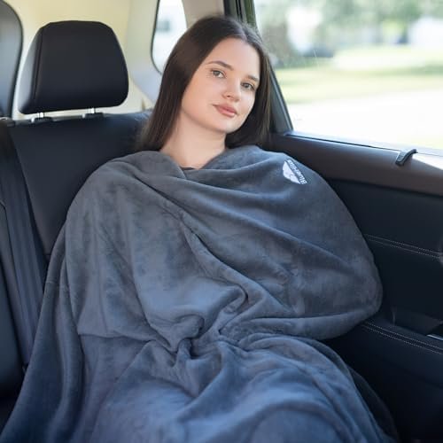 BlueHills Premium Soft Travel Blanket Pillow Airplane Flight Blanket Throw Bag Pillowcase Compact Large Blanket 2 in 1 Combo Warm Traveling Plane Essentials Portable Gifts Lightweight Grey Gray T007 - Image 4
