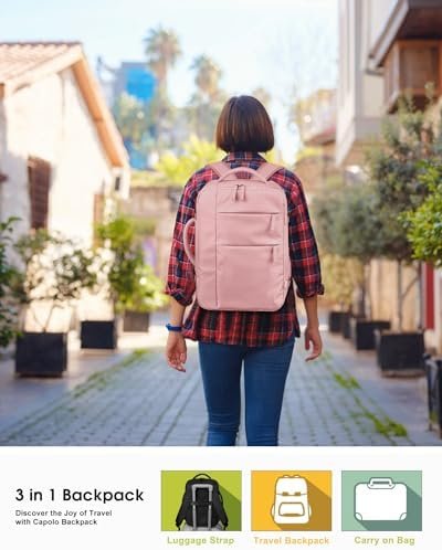 Capolo Travel Backpack for Women Men Waterproof Laptop Backpack Airlines Approved Carry On Backpack Bag Computer Bookbag for Business, Work, Traveling Fits 15.6 Inch Laptop(Pink) - Image 2