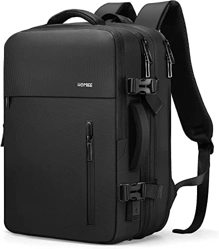 HOMIEE 40L Travel Backpack 18x14x8 Inches Carry on Bag Flight Approved, Expandable Hand Luggage Suitcase Waterproof Rucksack Anti Theft Casual Daypack for Weekender Overnight, Black
