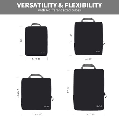 BAGAIL 4 Set/6 Set Compression Packing Cubes Travel Accessories Expandable Packing Organizers(Black ClothPattern 4 Set) - Image 2