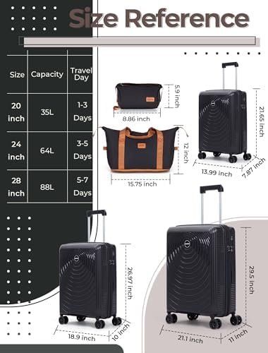 Luggage Sets 5 Piece, Suitcases with Wheels, Hardshell Suitcase Set, PP Carry on Luggage Set with TSA Lock, Travel Luggage - Image 6