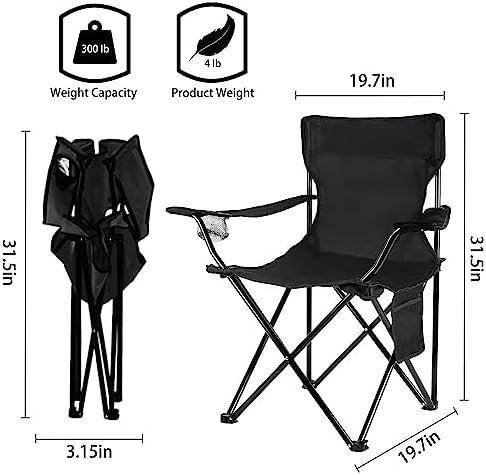 Damei century Portable Camping Chairs Enjoy The Outdoors with a Versatile Folding Chair, Sports Chair, Outdoor Chair & Lawn Chair, with Side Pockets Black - Image 3