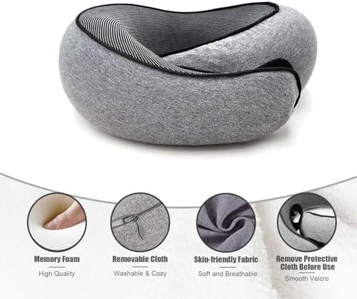 RURING Travel Pillows for Airplanes, Travel Neck Pillow Travel Pillow, Neck Pillow Airplane Memory Foam Travel Pillow 360 Degree Support Stowable Pillows for Airplanes Offices and Cars (Dark Gray) - Image 3