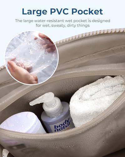 BAGSMART Gym Bag for Women, Duffle Bag for Travel with Wet Pocket, Carry on Weekender Bags for Women, Water Resistant Travel Bag Duffel Bag, Camel - Image 5