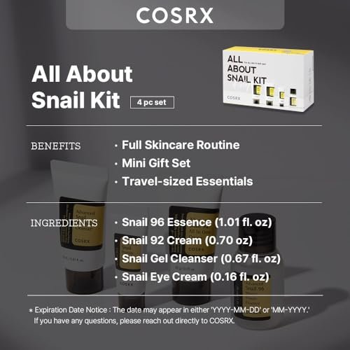 COSRX All About Snail Mucin Korean Skin Care Set, Mini Travel Essentials, Travel Size Gift Set with Snail Mucin Face Wash, Serum, Moisturizer & Eye Cream, Rejuvenating Kit - Image 2