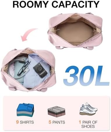 BAGSMART Foldable Travel Duffle Bag, 30.6L Large Carry On Tote Bag Gym Sports Bag for Women, Weekender Overnight Bag for Travel Essentials & Daily Necessities(Baby Pink) - Image 3