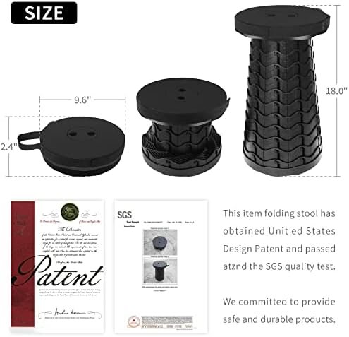 Aihoye Portable Collapsible Stool， Folding Telescoping Stool with Load Capacity 400lbs，Portable Collapsible Stool for Adults，Portable Collapsible Chair for Camping Fishing Hiking Travel BBQ(Black) - Image 2