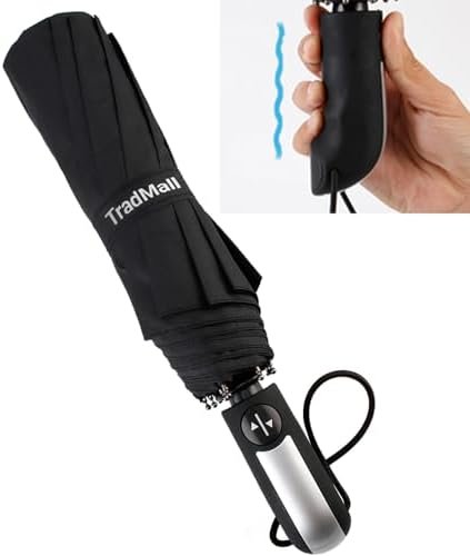 TradMall Travel Umbrella Windproof with 46 Inches Large Canopy 10 Reinforced Fiberglass Ribs Ergonomic Handle Auto Open & Close, Black - Image 3