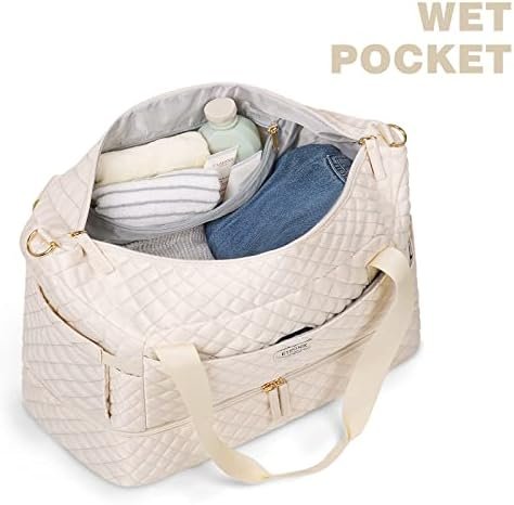 ETRONIK Travel Bag，Weekender Bags for Women，Personal Item Travel Bag with Wet Pocket，Duffel Bag for Travel with Shoes Compartment，37L Hospital Bag for Labor and Delivery (Beige) - Image 3