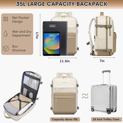 Large Travel Backpack for Women - 17 Inch 35L Carry On Laptop Bag Flight Approved Personal Item Daypack Weekender Traveling TSA Business Bag Luggage Waterproof for Airplane with Toiletry Bag Shoe Bag - Image 3
