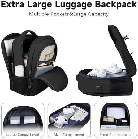 Lapsouno Travel Backpack, Large Carry on Backpack, 17 Inch Laptop Backpack, Big Backpack, Extra Sturdy TSA Friendly with USB Port College School Rucksack Bag Backpack Gifts for Him Men Women, Black - Image 3