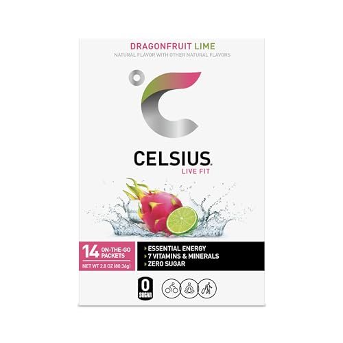 CELSIUS® On-the-Go Powder Sticks Dragonfruit Lime, Essential Energy 2.8 Oz (14 Sticks per Pack) - Image 3