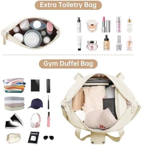 ETRONIK Gym Bag for Women, Personal Item Travel Duffel Bag with Shoes Compartment, Weekender Overnight Bag with Wet Pocket & USB Charging Port, Carry On Bag for Women, Travel, Gym, Weekend (Beige) - Image 3