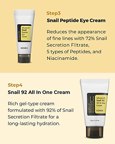 COSRX All About Snail Mucin Korean Skin Care Set, Mini Travel Essentials, Travel Size Gift Set with Snail Mucin Face Wash, Serum, Moisturizer & Eye Cream, Rejuvenating Kit - Image 6