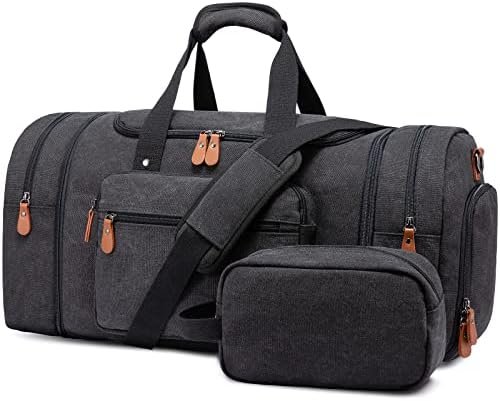 Sucipi Duffle Bag for Men Canvas Travel Duffel Bag Overnight Carry on Bag with Shoe Compartment Weekender Bag with Toiletry Bag for Airplanes